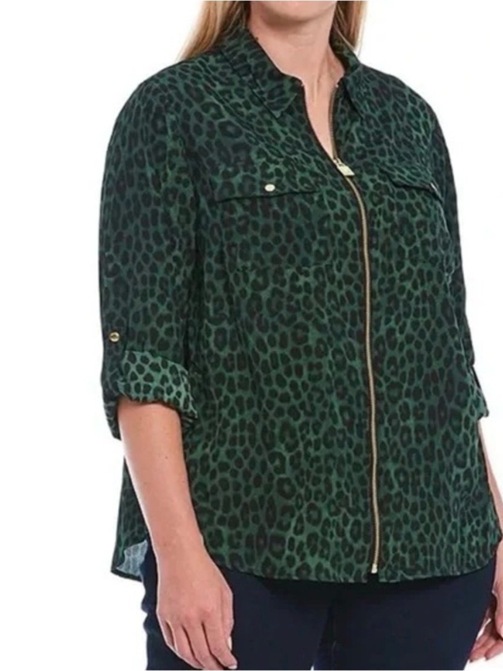 Michael Kors XL  Leopard Print Zip Front Shirt